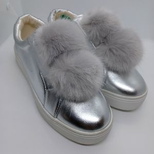 NEW Sam Edelman Silver Metallic Leya Faux Fur Sneakers 8.5